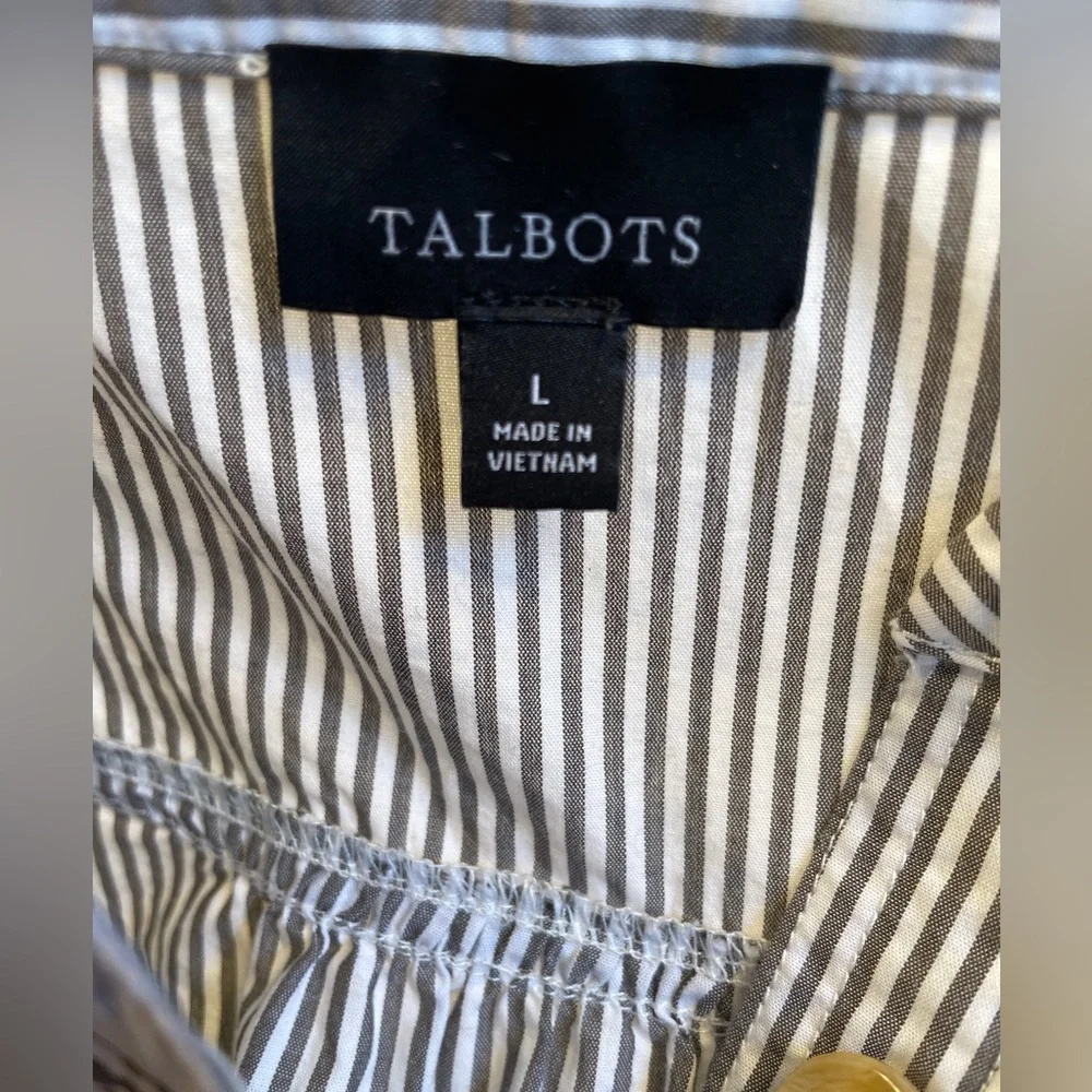 Talbots Gray & White Striped Popover Top